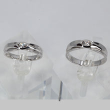 將圖片載入圖庫檢視器 18K Solid White Gold Diamond Couple Wedding Rings Band D0.12 CT, D0.16 CT