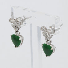 Load image into Gallery viewer, 18K White Gold Diamond Green Jade Heart Hanging Earrings D0.28 CT
