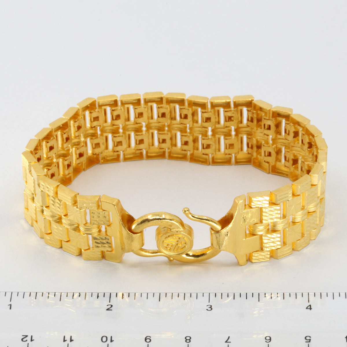 24K Solid Yellow Gold Men Watch Link Bracelet 64.1 Grams