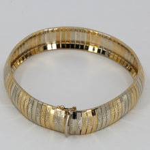Load image into Gallery viewer, 14K Solid Yellow White Gold Two Tone Woman Soft Bangle 22.9 Grams 7 1/4&quot;
