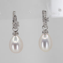 Load image into Gallery viewer, 14K White Gold Diamond White Pearl Hanging Earrings D0.36 CT
