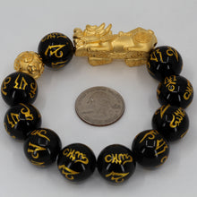 Load image into Gallery viewer, 24K Solid Yellow Gold Pi Xiu Pi Yao 貔貅 Black Obsidian Bracelet 7.45 Grams
