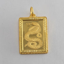 將圖片載入圖庫檢視器 24K Solid Yellow Gold Rectangular Zodiac Snake Hollow Pendant 3.1 Grams