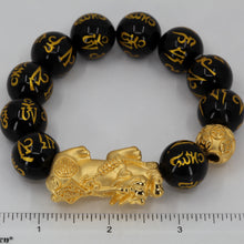 Load image into Gallery viewer, 24K Solid Yellow Gold Pi Xiu Pi Yao 貔貅 Black Obsidian Bracelet 7.45 Grams
