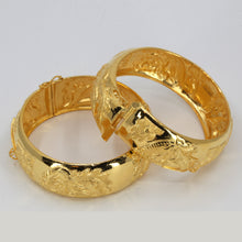 Load image into Gallery viewer, One Pair Of 24K Solid Yellow Gold Wedding Dragon Phoenix Bangles 58.9 Grams
