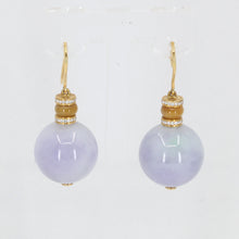 Load image into Gallery viewer, 18K Yellow Gold Diamond Purple Round Jade Hanging Earrings D0.18 CT
