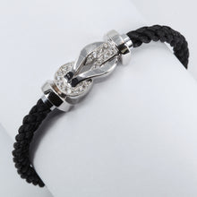 Load image into Gallery viewer, 18K White Gold Diamond Black Leather Bracelet D0.36 CT
