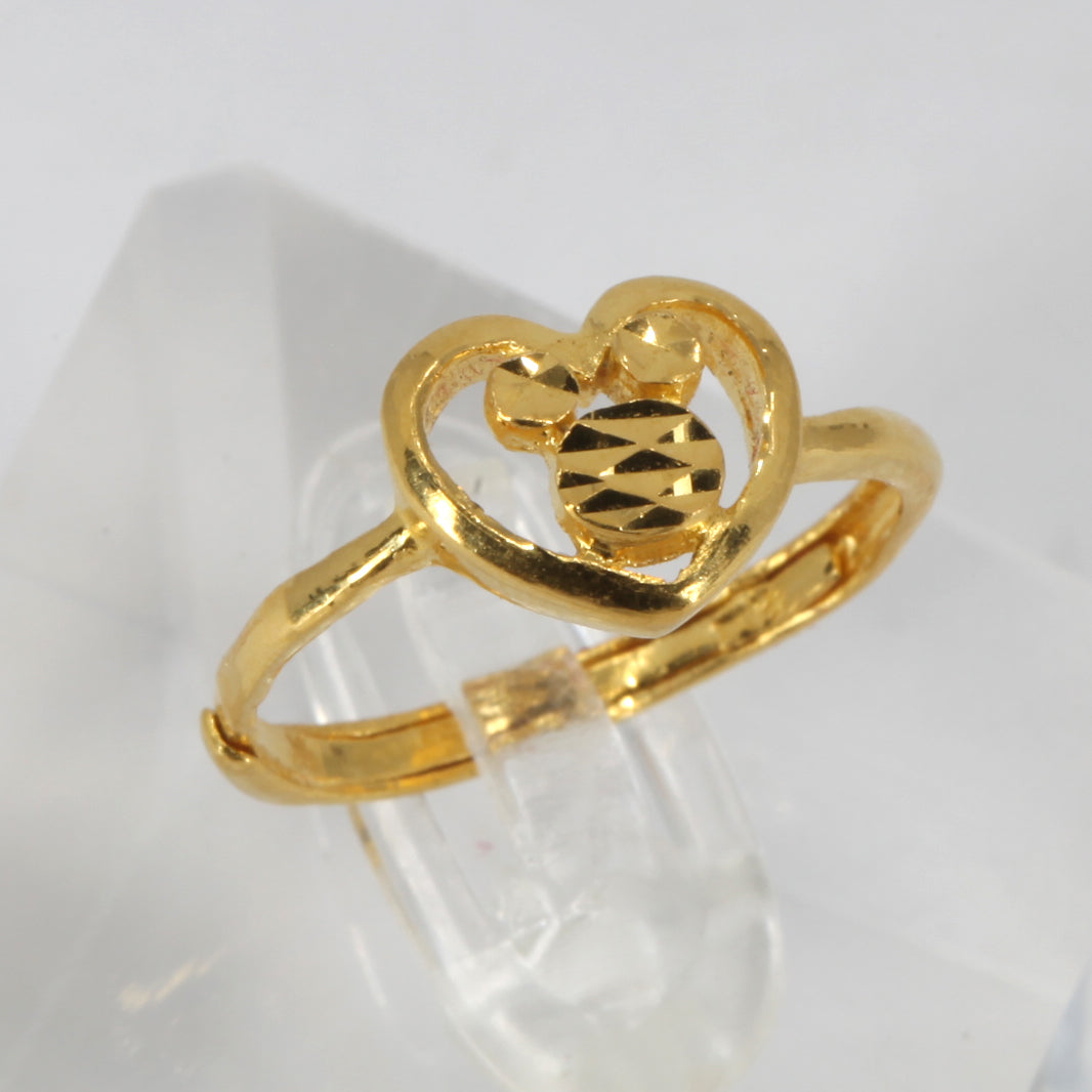 24K Solid Yellow Gold Women Heart Ring Band 3.2 Grams
