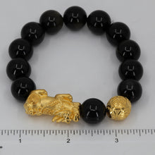Load image into Gallery viewer, 24K Solid Yellow Gold Pi Xiu Pi Yao 貔貅 Black Obsidian Bracelet 4.35 Grams
