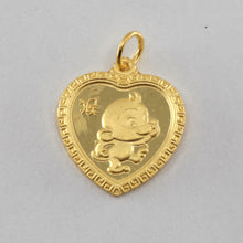 Load image into Gallery viewer, 24K Solid Yellow Gold Heart Zodiac Monkey Hollow Pendant 1.2 Grams
