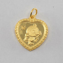將圖片載入圖庫檢視器 24K Solid Yellow Gold Heart Zodiac Monkey Hollow Pendant 1.2 Grams