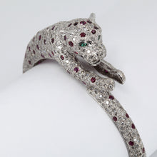 Load image into Gallery viewer, 14K White Gold Diamond Ruby Emerald Panther Bangle D10.02CT R6.02CT
