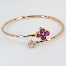 Load image into Gallery viewer, 18K Rose Gold Diamond Ruby Flower Bangle R2.60 CT
