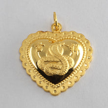 將圖片載入圖庫檢視器 24K Solid Yellow Gold Puffy Heart Zodiac Snake Hollow Pendant 2.6 Grams
