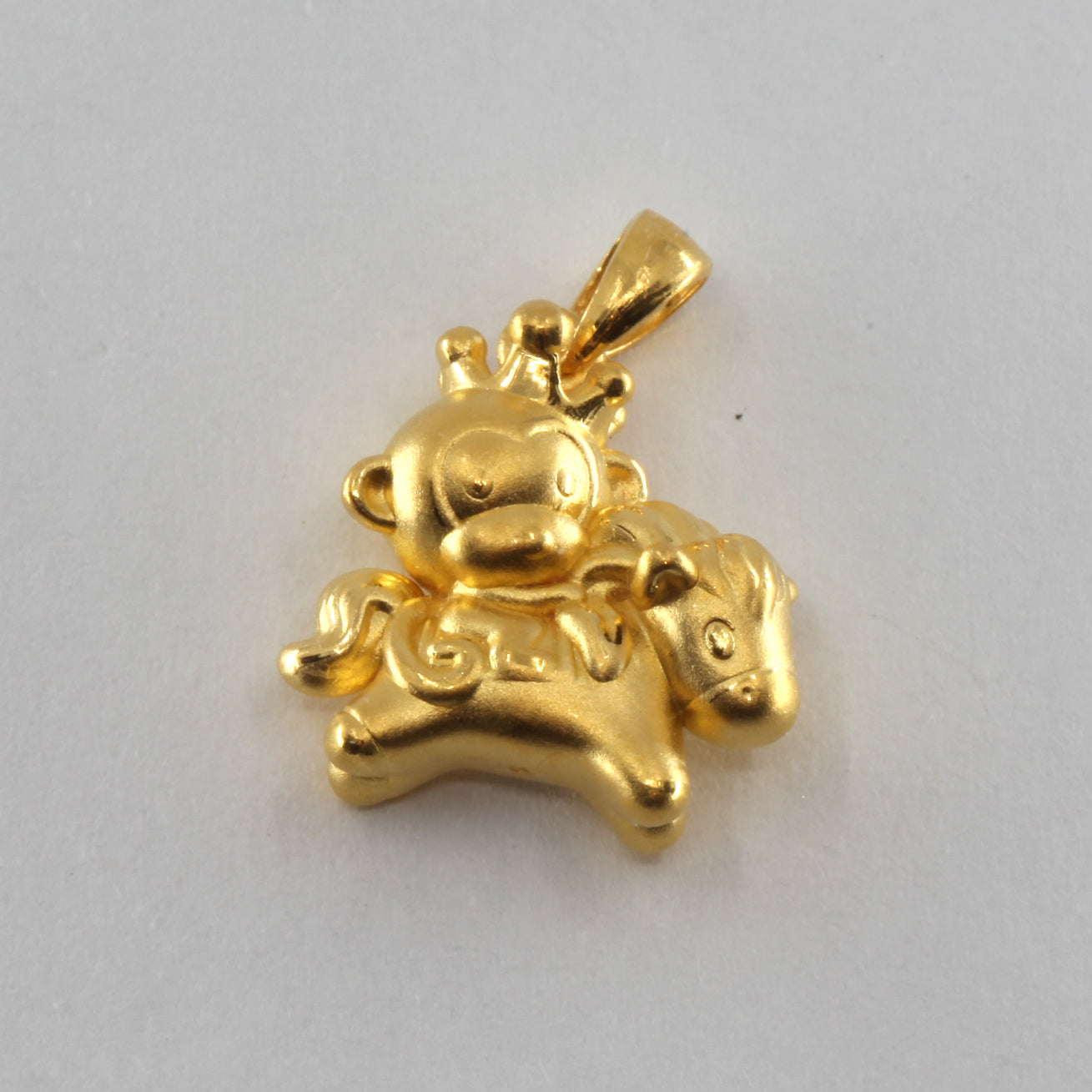 24K Solid Yellow Gold Baby Puffy Zodiac Monkey on Horse Hollow Pendant 2.4 Grams