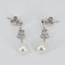 Load image into Gallery viewer, 14K White Gold Diamond White Pearl Hanging Earrings D0.02 CT
