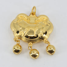 將圖片載入圖庫檢視器 24K Solid Yellow Gold Baby Puffy Dog Longevity Lock with Bells Hollow Pendant 6.4 Grams