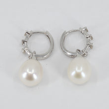 Load image into Gallery viewer, 14K White Gold Diamond White Pearl Hanging Earrings D0.42 CT
