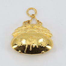 將圖片載入圖庫檢視器 24K Solid Yellow Gold Baby Puffy Ox Longevity Lock Hollow Pendant 5.8 Grams