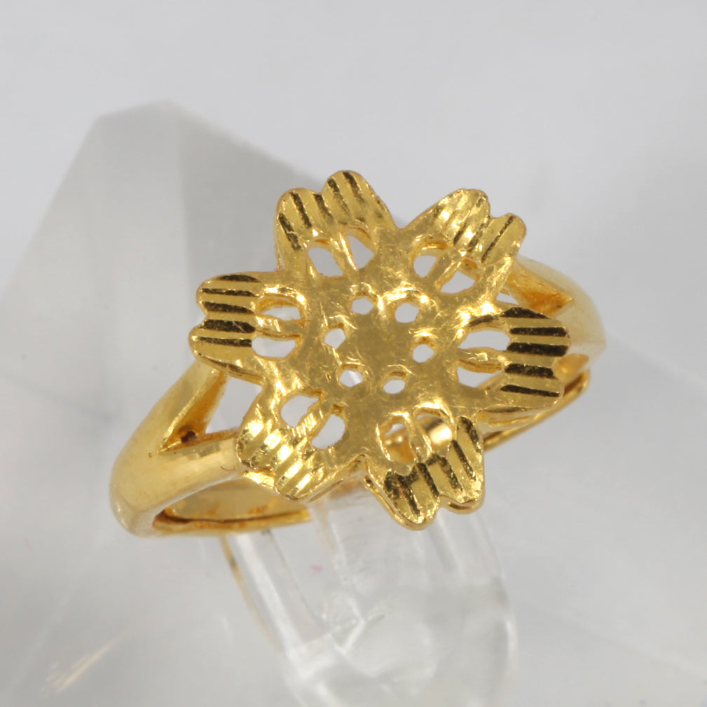 24K Solid Yellow Gold Women Flower Adjustable Ring Band 4.5 Grams