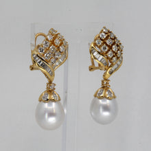 Load image into Gallery viewer, 18K Yellow Gold Diamond South Sea White Pearl French Clip Hanging Earrings D2.50 CT

