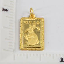 Load image into Gallery viewer, 24K Solid Yellow Gold Rectangular Zodiac Rabbit Hollow Pendant 1.3 Grams
