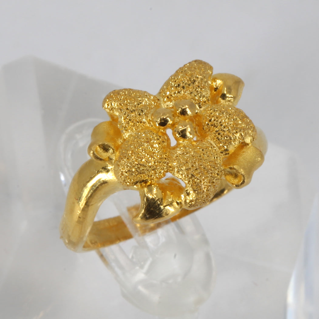 24K Solid Yellow Gold Women Flower Ring Band 7.1 Grams