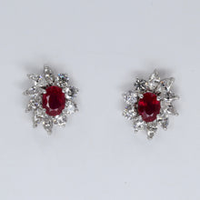 Load image into Gallery viewer, 18K Solid White Gold Diamond Stud Ruby Earrings D3.62 CT
