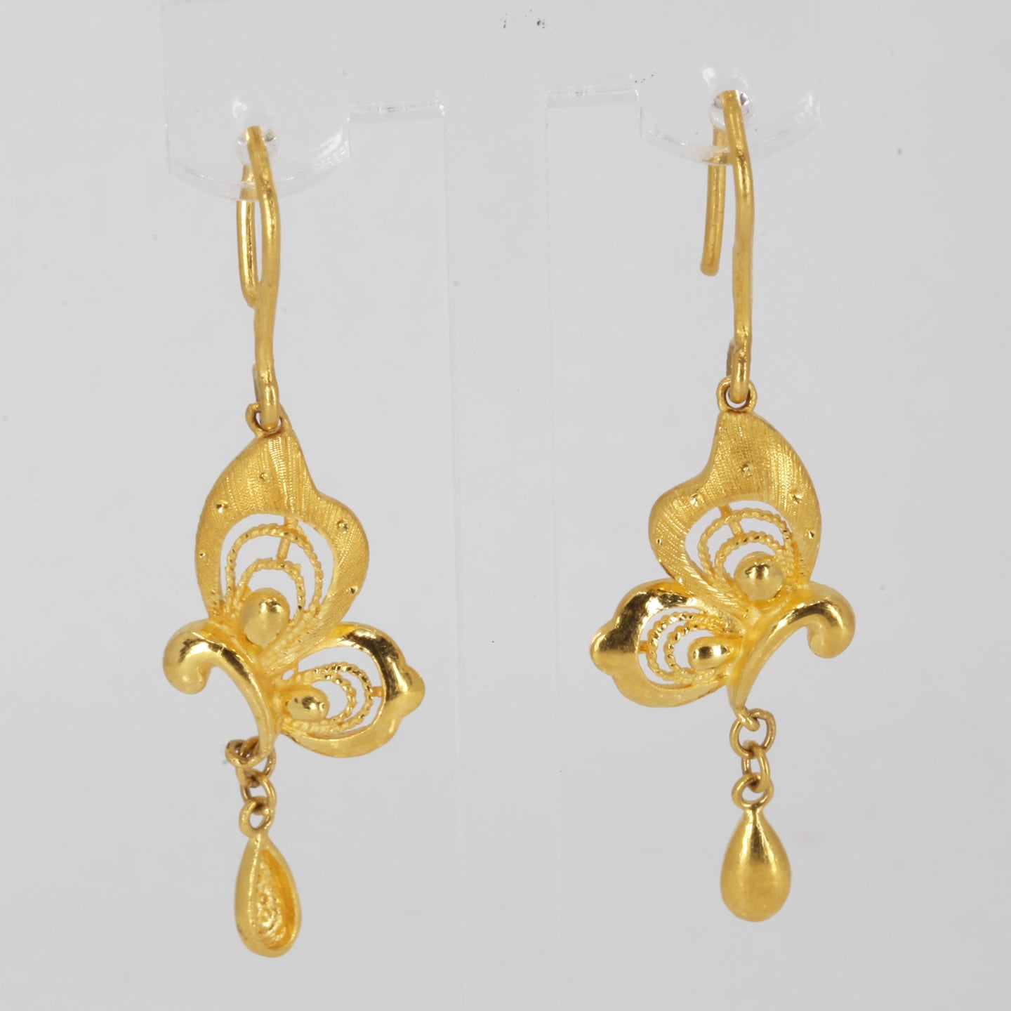 24K Solid Yellow Gold Butterfly Hanging Earrings 7.4 Grams