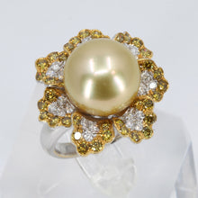 Load image into Gallery viewer, 18K White Gold Diamond South Sea Golden Pearl Ring D1.84CT
