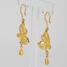 Load image into Gallery viewer, 24K Solid Yellow Gold Butterfly Hanging Earrings 7.4 Grams
