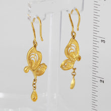 Load image into Gallery viewer, 24K Solid Yellow Gold Butterfly Hanging Earrings 7.4 Grams

