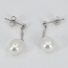 Load image into Gallery viewer, 14K White Gold Diamond White Pearl Hanging Earrings D0.06 CT
