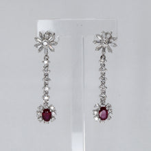 將圖片載入圖庫檢視器 18K Solid White Gold Diamond Flower Stud Ruby Hanging Earrings D1.70 CT