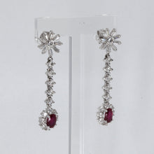 將圖片載入圖庫檢視器 18K Solid White Gold Diamond Flower Stud Ruby Hanging Earrings D1.70 CT