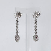 將圖片載入圖庫檢視器 18K Solid White Gold Diamond Flower Stud Ruby Hanging Earrings D1.70 CT