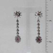 將圖片載入圖庫檢視器 18K Solid White Gold Diamond Flower Stud Ruby Hanging Earrings D1.70 CT