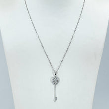 Load image into Gallery viewer, 18K Solid White Gold Round Link Chain Necklace with Diamond Key Pendant 18&quot; D0.17 CT
