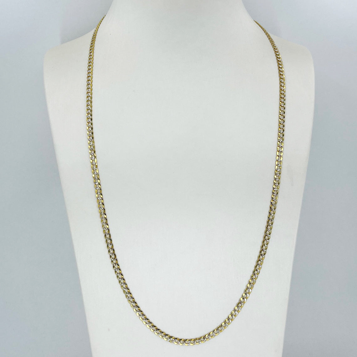 14K Solid Yellow Gold Stone Cut Cuban Link Chain 24