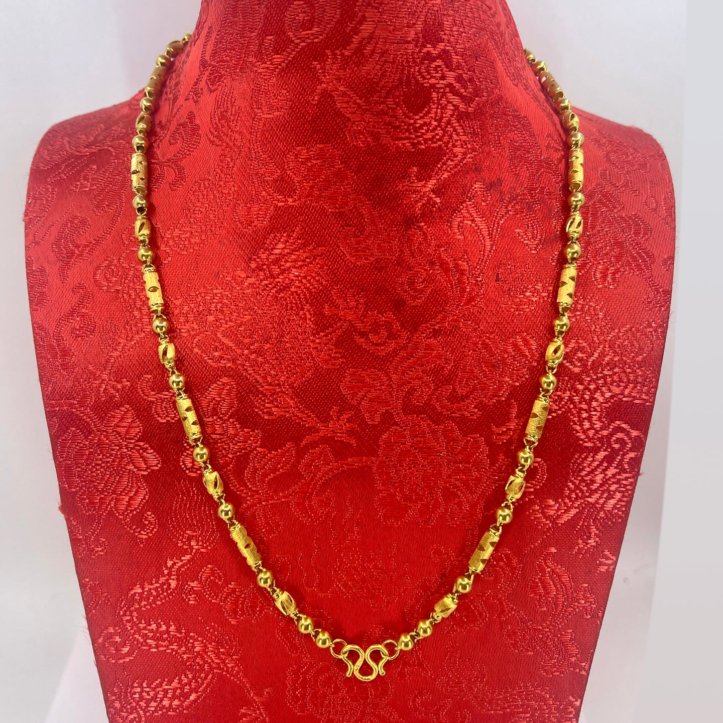24K Solid Yellow Gold Barrel Bead Link Chain 21 Grams 20