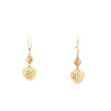 Load image into Gallery viewer, 14K Solid Yellow Gold Double Hearts Dangle Earrings
