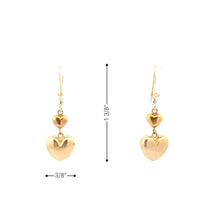 Load image into Gallery viewer, 14K Solid Yellow Gold Double Hearts Dangle Earrings
