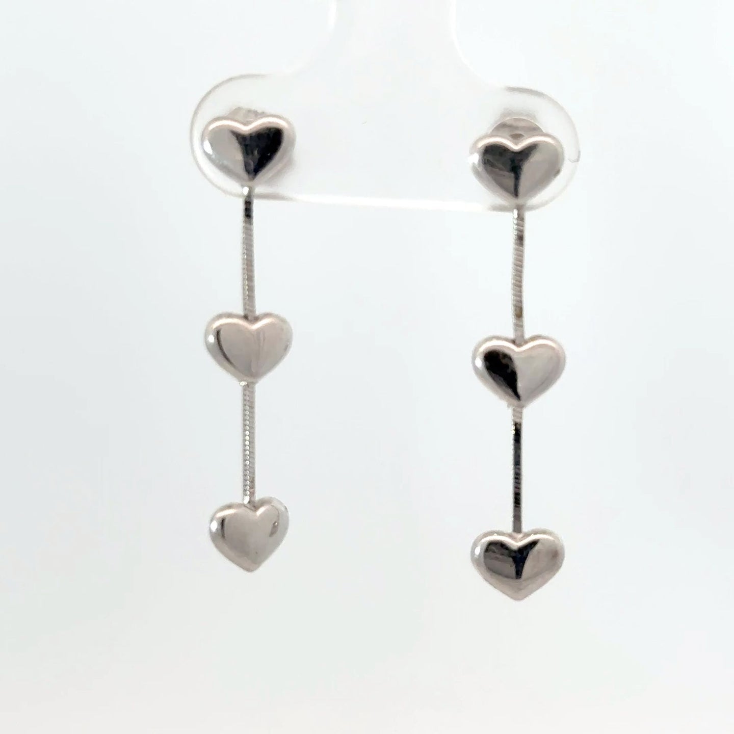 18K Solid White Gold Hearts Dangle Earrings