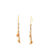 將圖片載入圖庫檢視器 18K Solid Rose Gold Moon And Star Dangle Earrings
