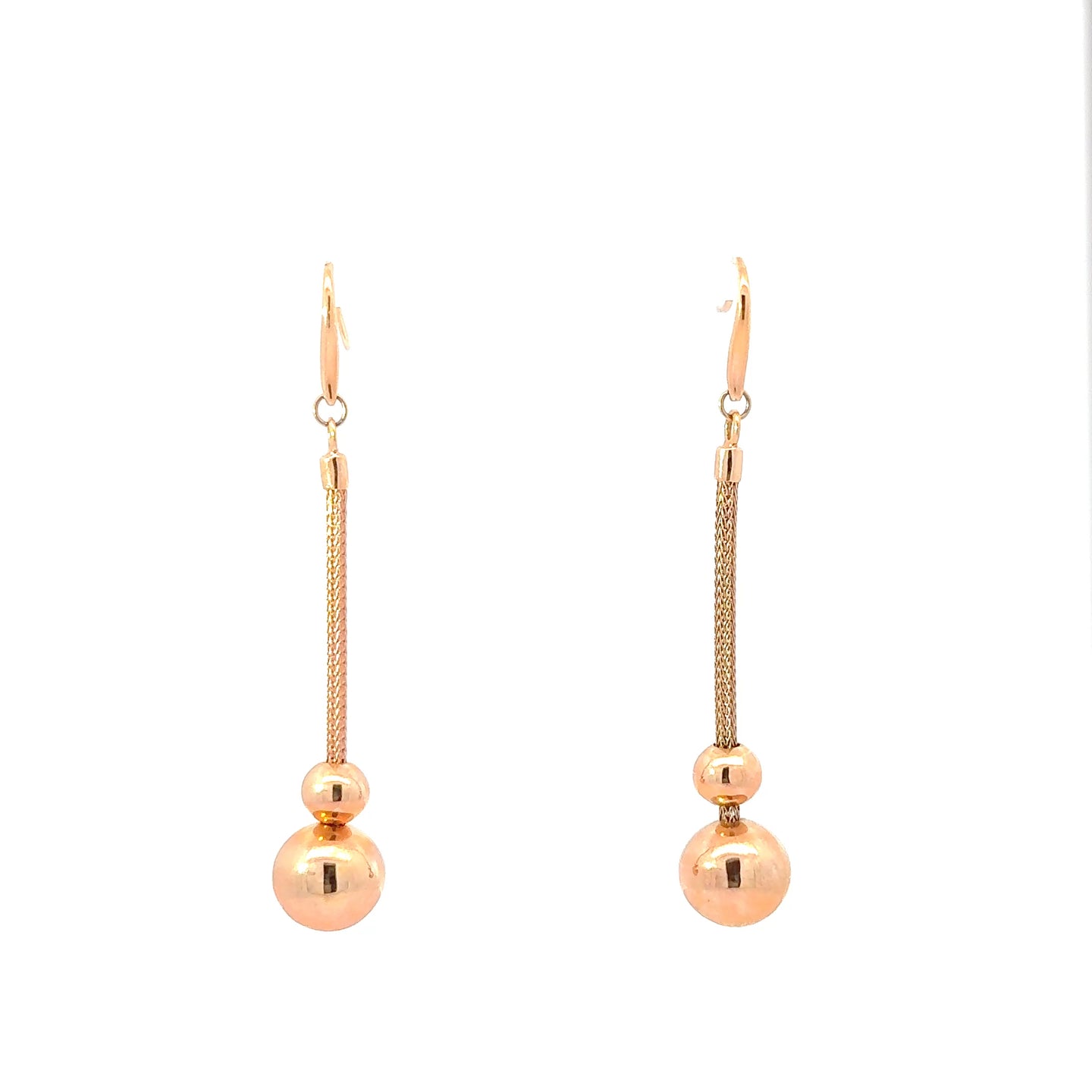 18K Solid Rose Gold Ball Drop Dangle Earrings