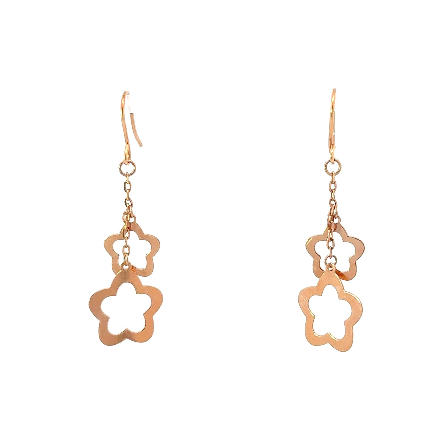 18K Solid Rose Gold Flower Dangle Earrings