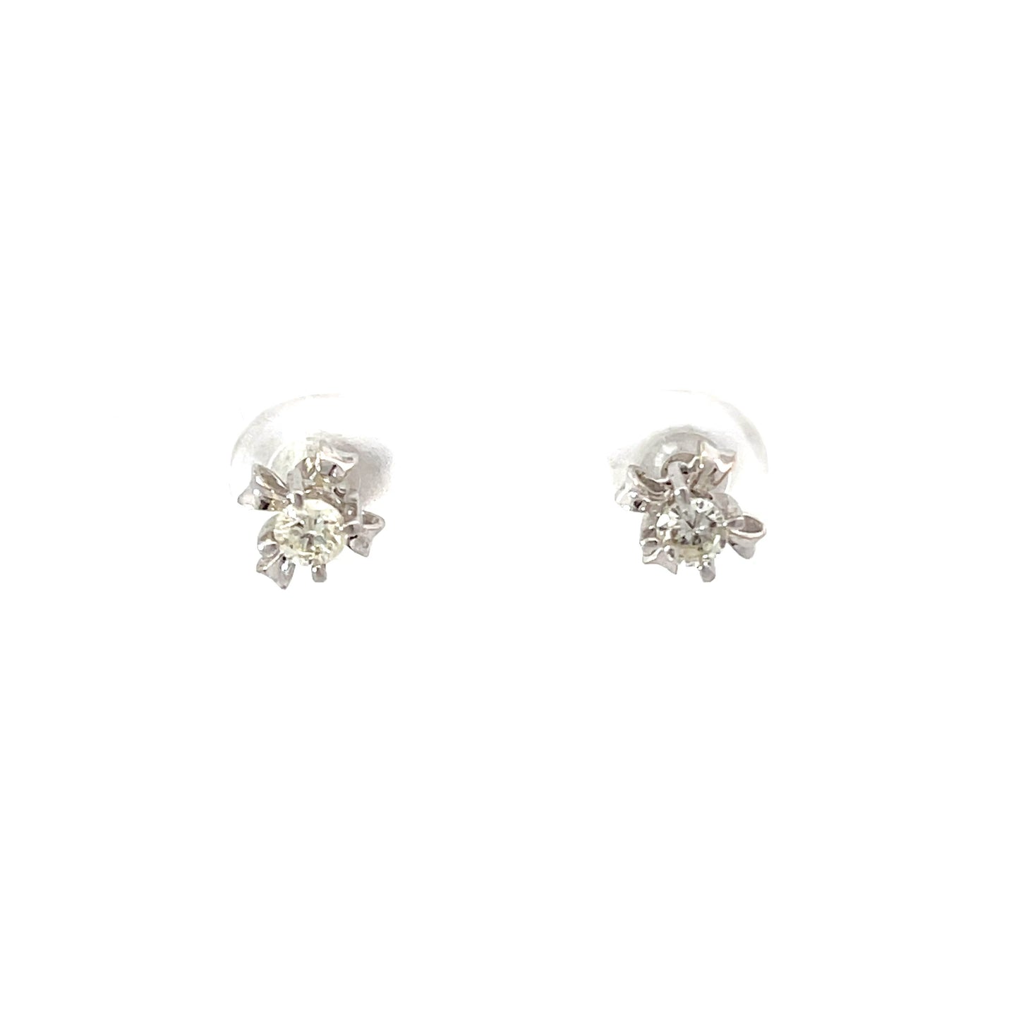 14K Solid White Gold Diamond Stud Earrings D0.28 CT