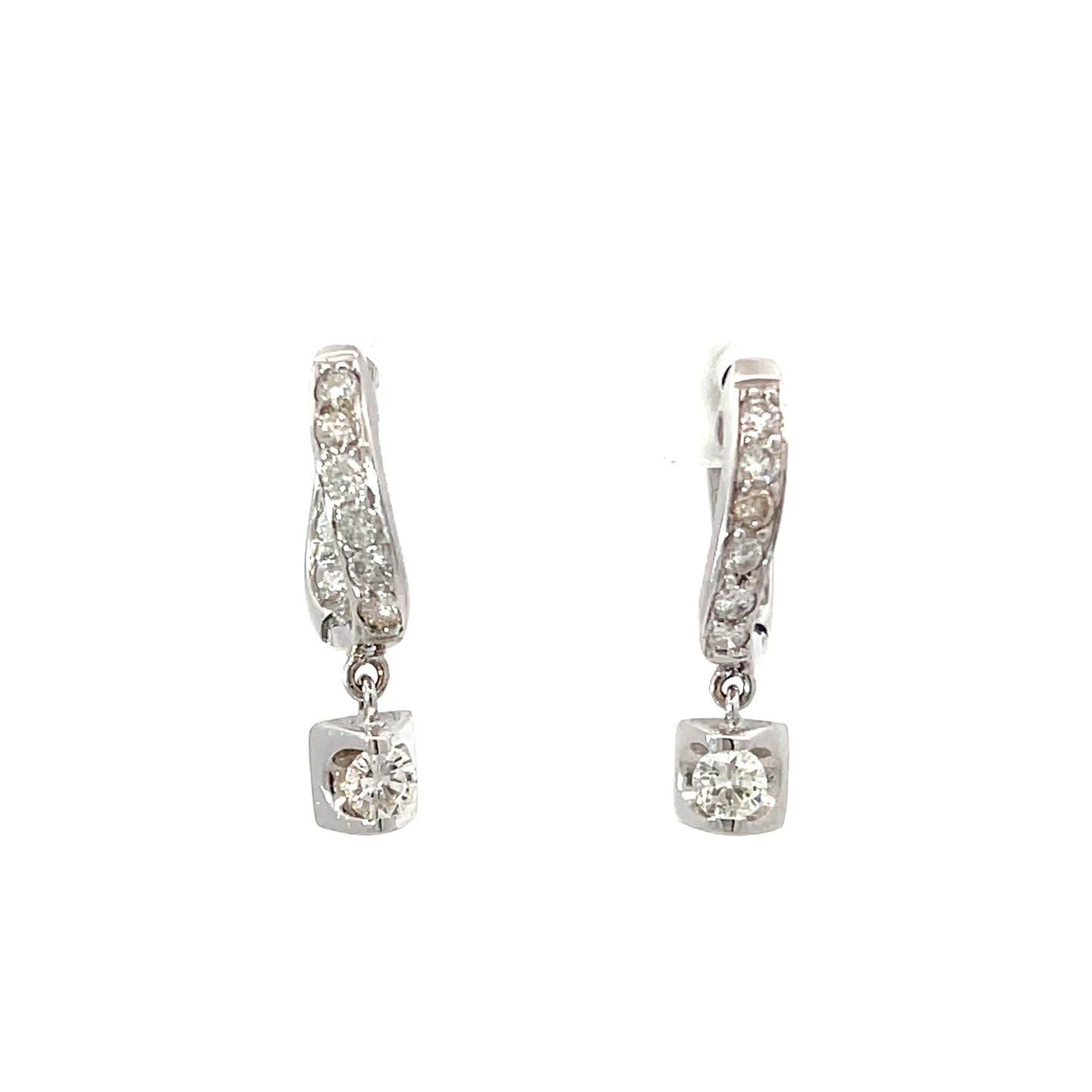 14K Solid White Gold Diamond Hoop Earrings D0.98 CT