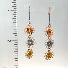 Load image into Gallery viewer, 18K Solid Tri-Color Gold Floral Drop Earrings
