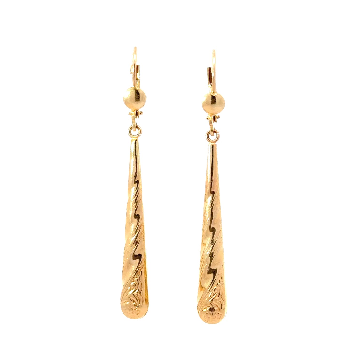 14K Solid Yellow Gold Elongated Drop Earrings